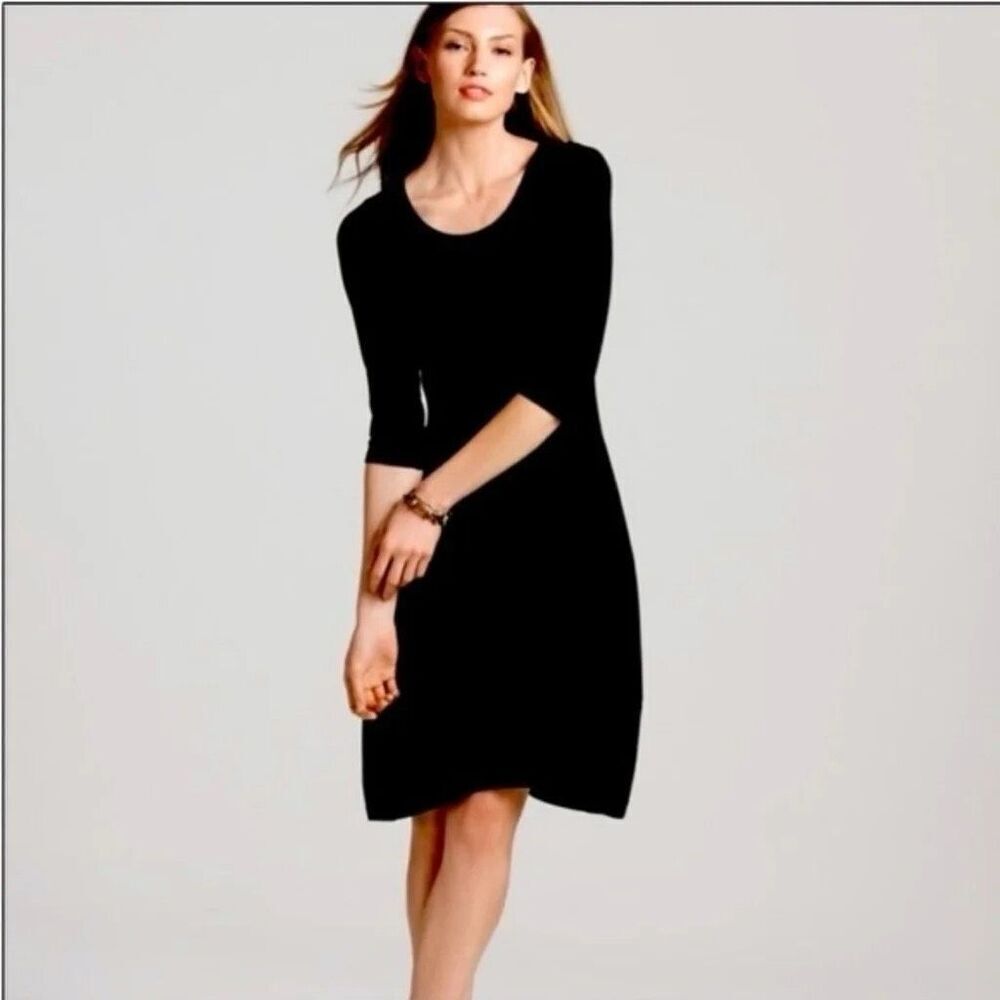 Eileen Fisher Black Knit A Line Dress Sz L Classic, Heritage, Minimalist